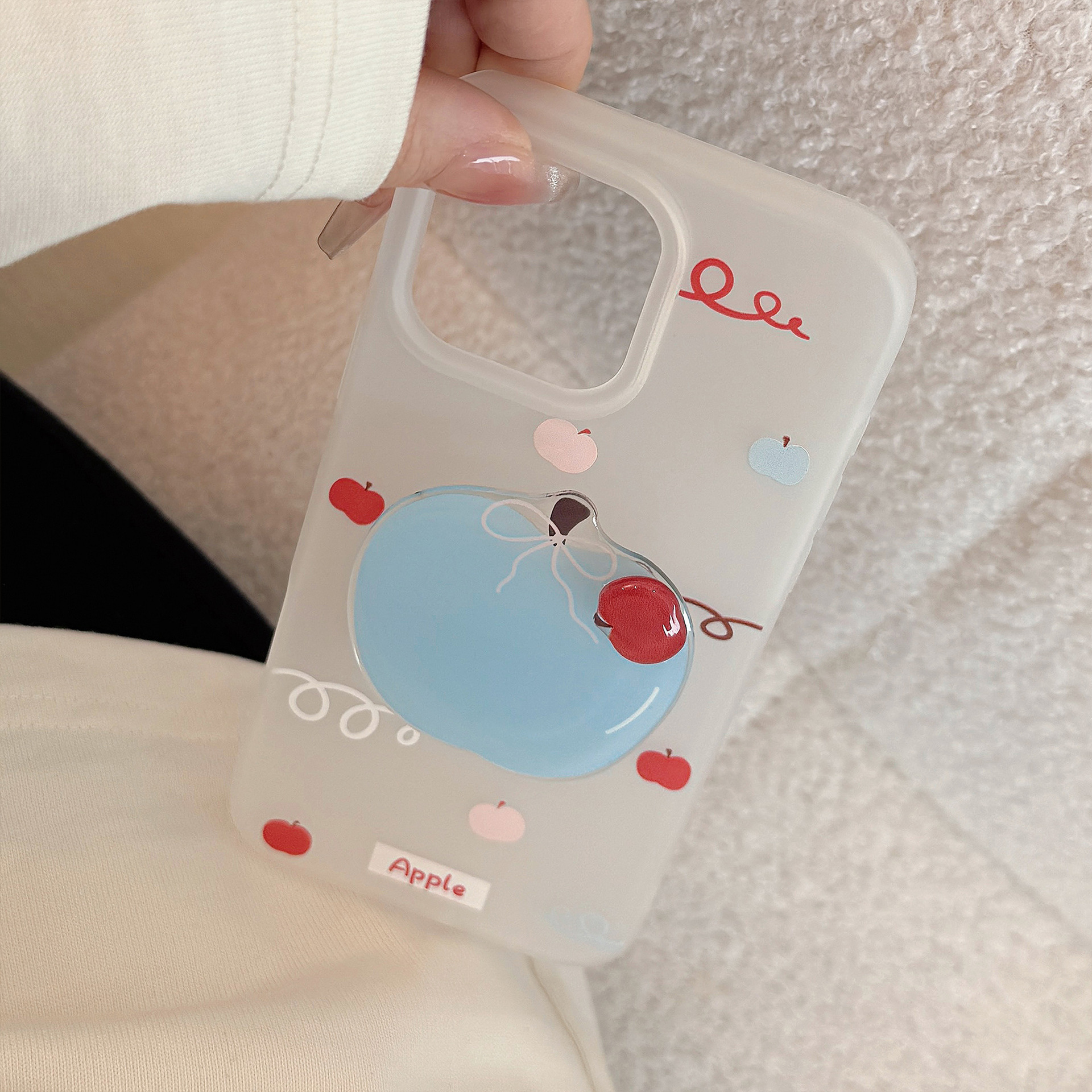SET 귀여운 반투명 아이폰 사과 과일 그립톡 16 프로 케이스 - 상세 이미지 3