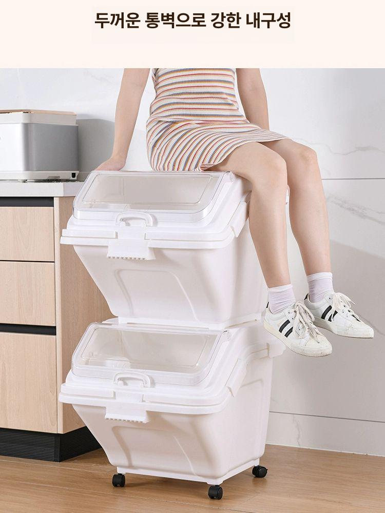 가정용 쌀독 곡물 원터치 쌀 잡곡 쌀통 보관함 적재 뚜껑10l 5.0kg 7.5kg - 상세 이미지 4