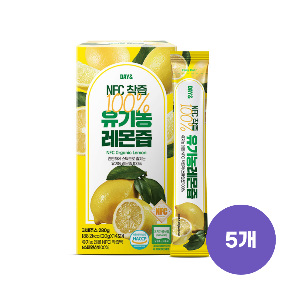 데이앤 유기농 착즙 레몬즙 20g 14포, 5개 - 상품 이미지