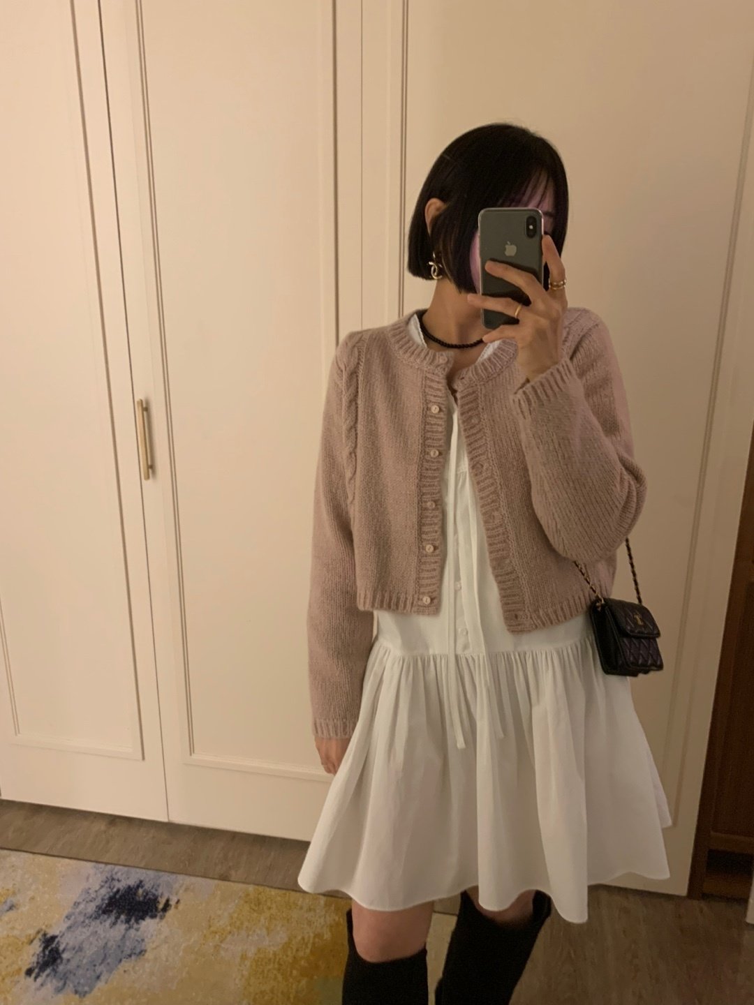 핀턱 콩단추 브이넥 모모 미니 셔츠 카라 A라인 원피스 가을하객룩 이미지 6