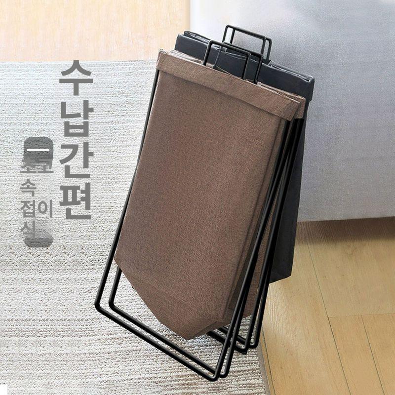 기숙사 접이식 빨래바구니 세탁 바구니 틈새 세탁물 두꺼운 커버 포함 그레이 대형 - 상세 이미지 4