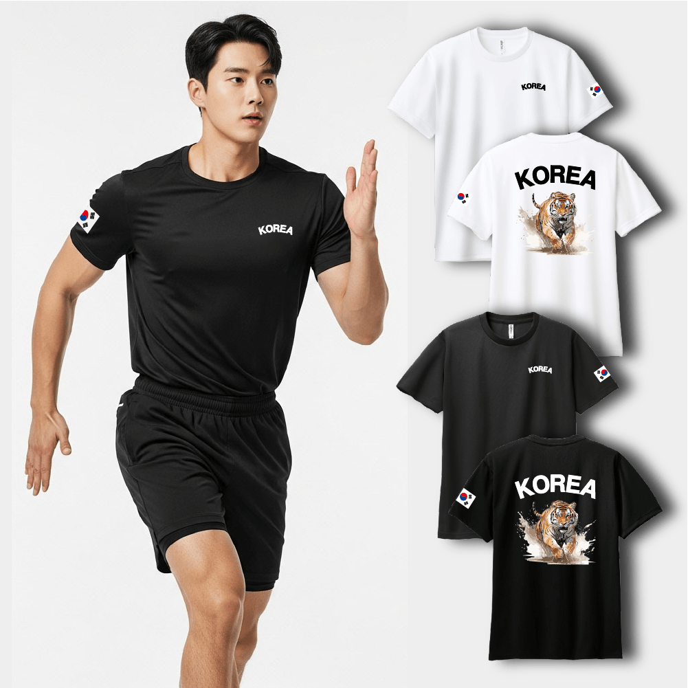 코리아타이거 기능성 스포츠 티셔츠 반팔 운동복 런닝 남녀공용 헬스티 코리아아미 로카티