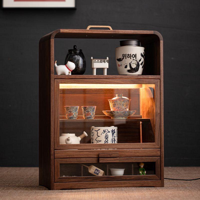 차진열장 커피장 엔틱 사케 위스키 보관함 양주 장식장 남미우드 플립도어형 수납장