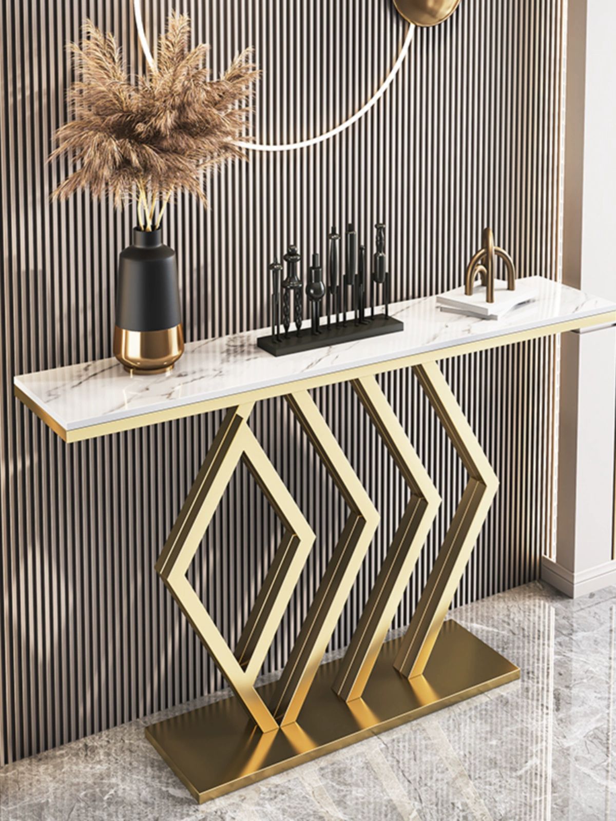 복도 콘솔 대리석 현관 철제 장식장 라라화이트 100x30x80cm A 조립 - 상세 이미지 2