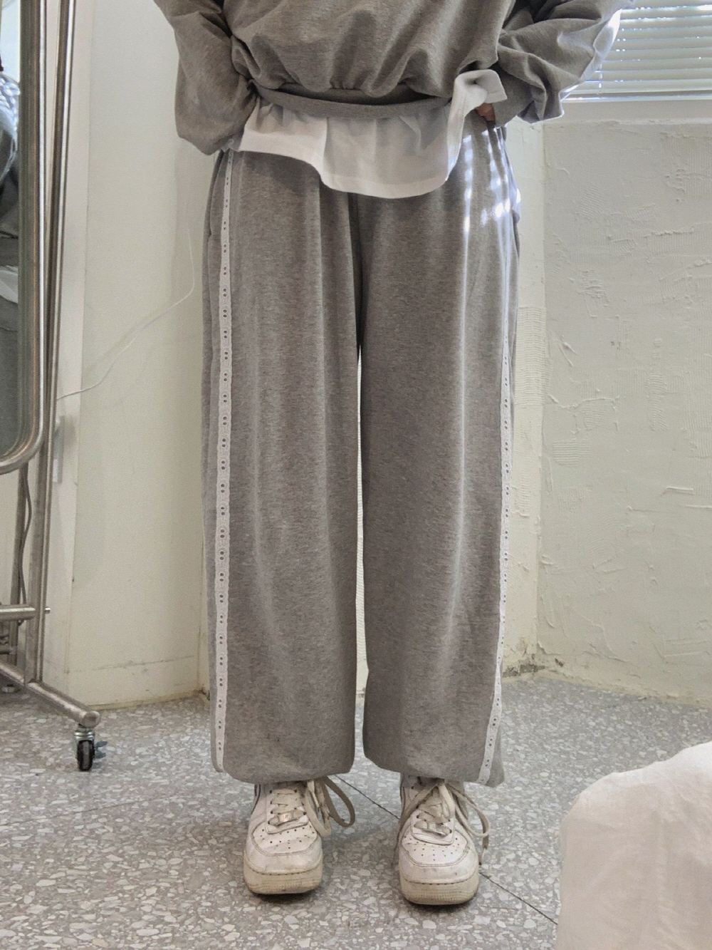 레이스 키작녀 조거팬츠 핑크 회색 고무줄 바지 - 상세 이미지 3