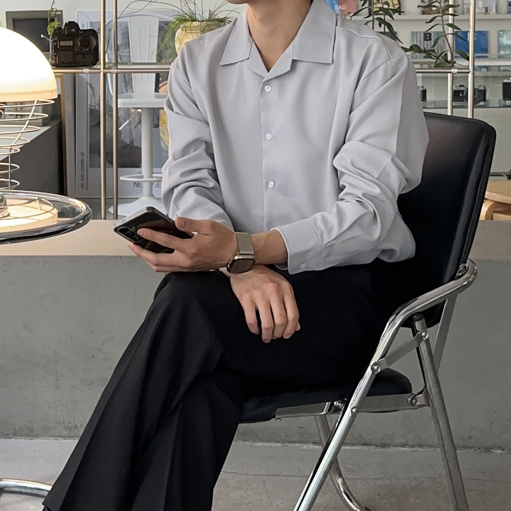 남자 셔츠 오버핏 링클프리 봄 가을 실크 남방 남자 와이셔츠 - 상세 이미지 5