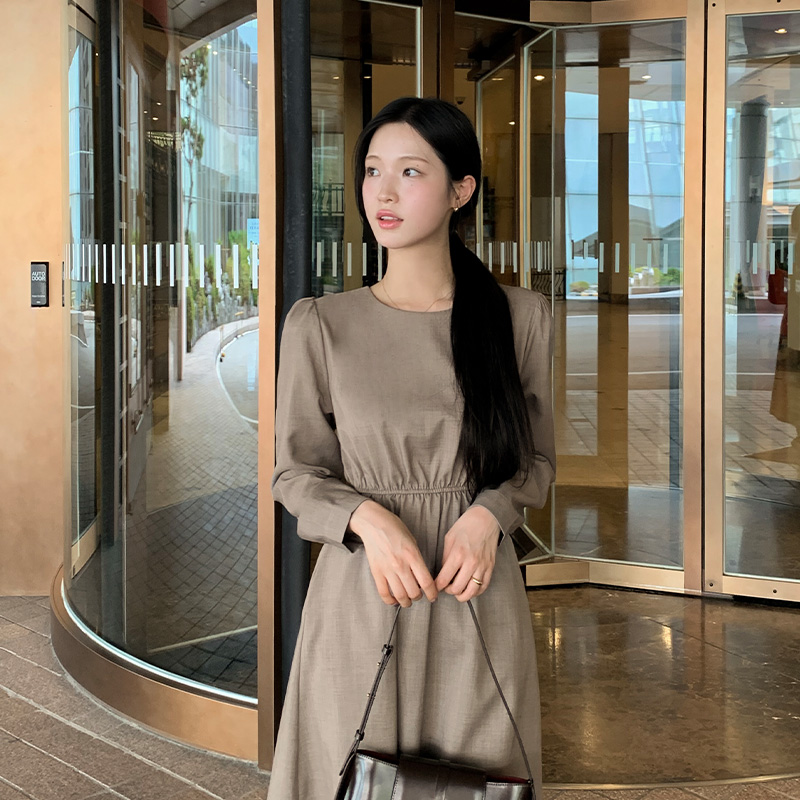 (링클프리허리잘록핏) 퍼프 밴딩 플레어 버튼 롱 원피스 결혼식 하객룩 op16167 - 상세 이미지 2
