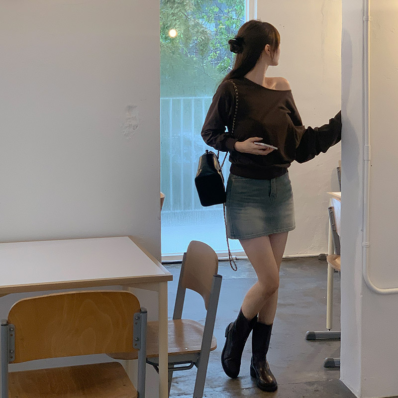 원숄더 반오프 맨투맨 데일리룩 긴팔 티셔츠 ts4701 이미지 6