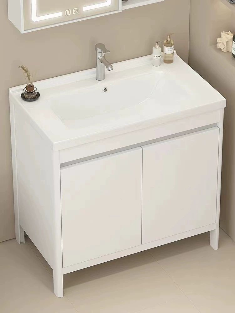 욕실 하부장 간이 셀프 개수대 수납형 야외 세면장 건식세면대 탑볼 진주화이트 43cm-하수 - 상품 이미지