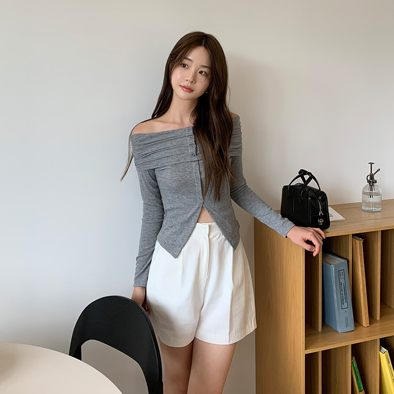 (여리핏) 오프숄더 긴팔 골지 티셔츠 데일리 ts4686 - 상세 이미지 5