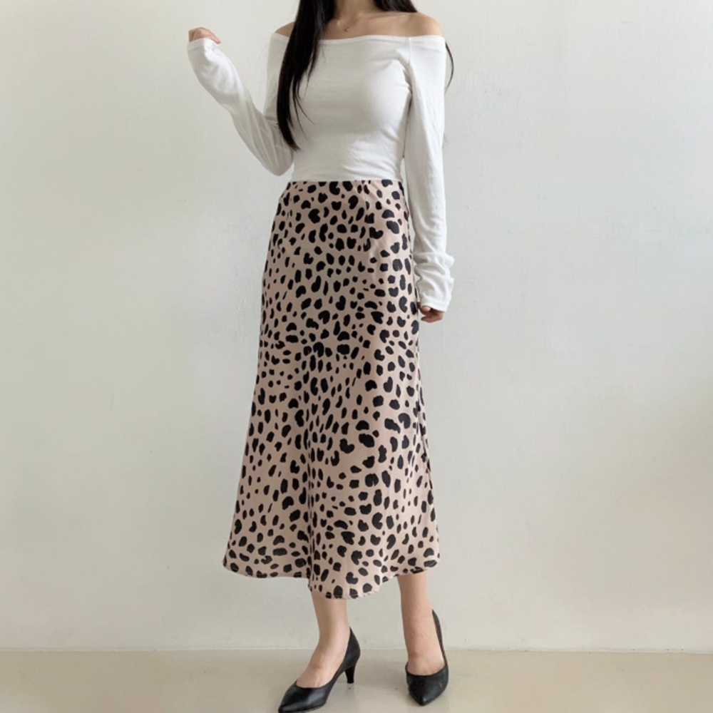 호피스커트 새틴 밴딩 레오파드 A라인 롱 가을 치마 이미지 7