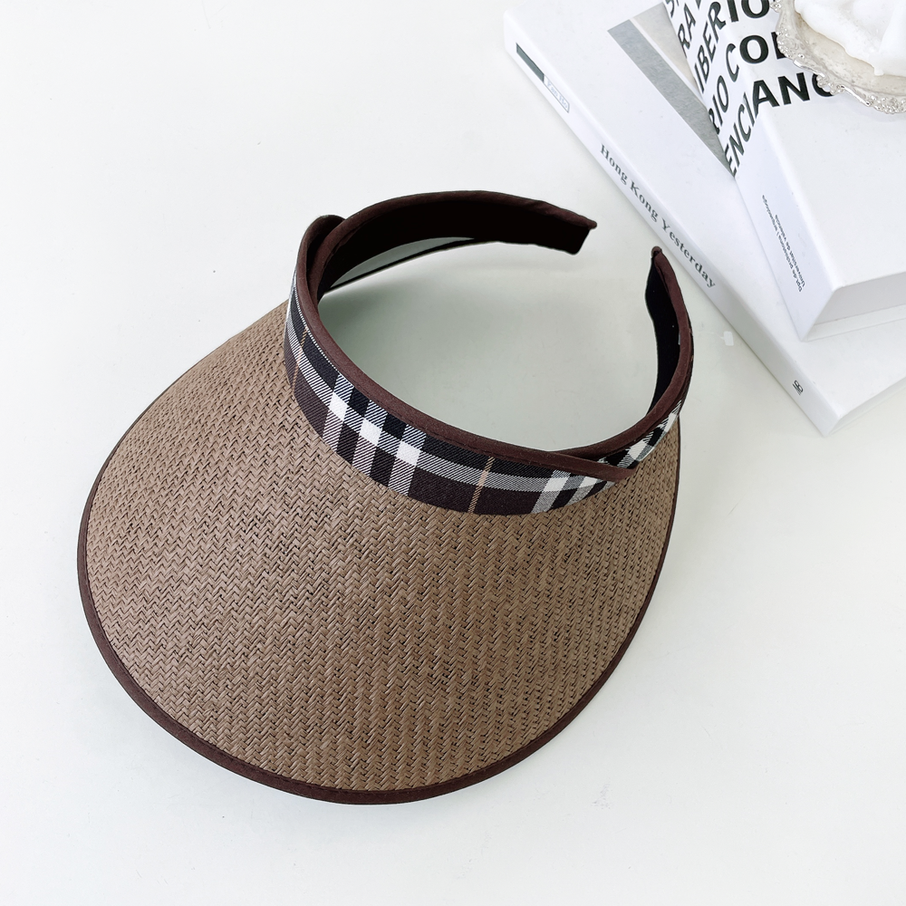 바티칸 체크 자외선차단 필름 라탄 밀짚 여름 여성 썬캡