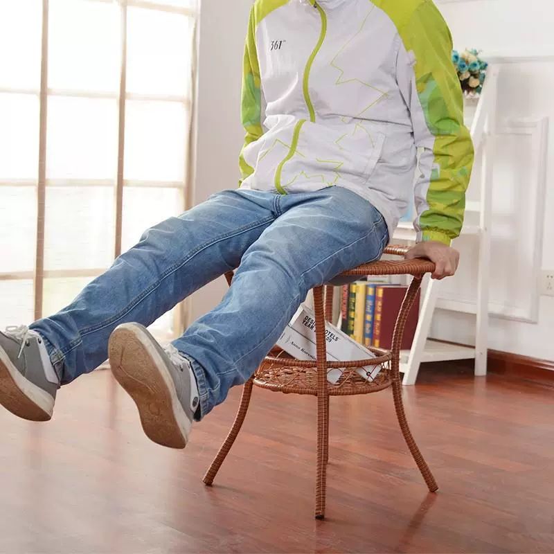 거실 원형 라탄 좌탁 탁자 내부 테라스 빈티지 테이블 카페 원탁 발코니 강화유리 두꺼운 내장 50 50cm 조립 - 상세 이미지 2