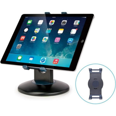 [해외]책상용 프리미엄 360° 회전 태블릿 스탠드 - 7.9인치에서 13인치 장치용 조절 가능한 홀더, 회전식 무게 기반, 사무실, 가정 및 소매 디스플레이용 견고한 블랙 메탈