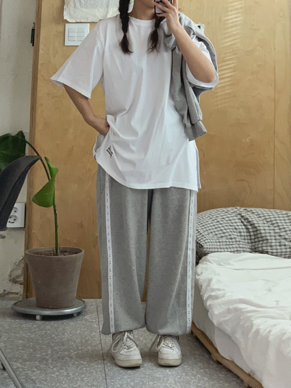 레이스 키작녀 조거팬츠 핑크 회색 고무줄 바지 - 상세 이미지 2