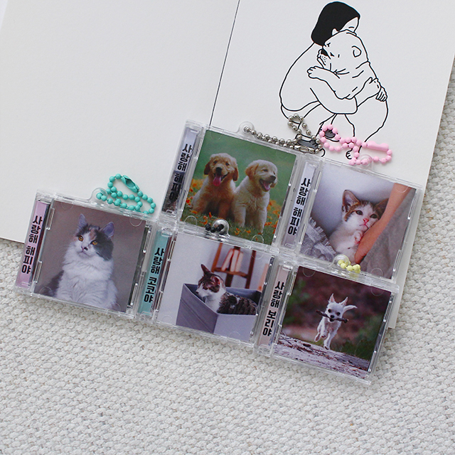 아크릴 미니 cd 키링 주문 제작 반려견 반려묘 키홀더 강아지 고양이 표지단면 cd단면 - 상세 이미지 5