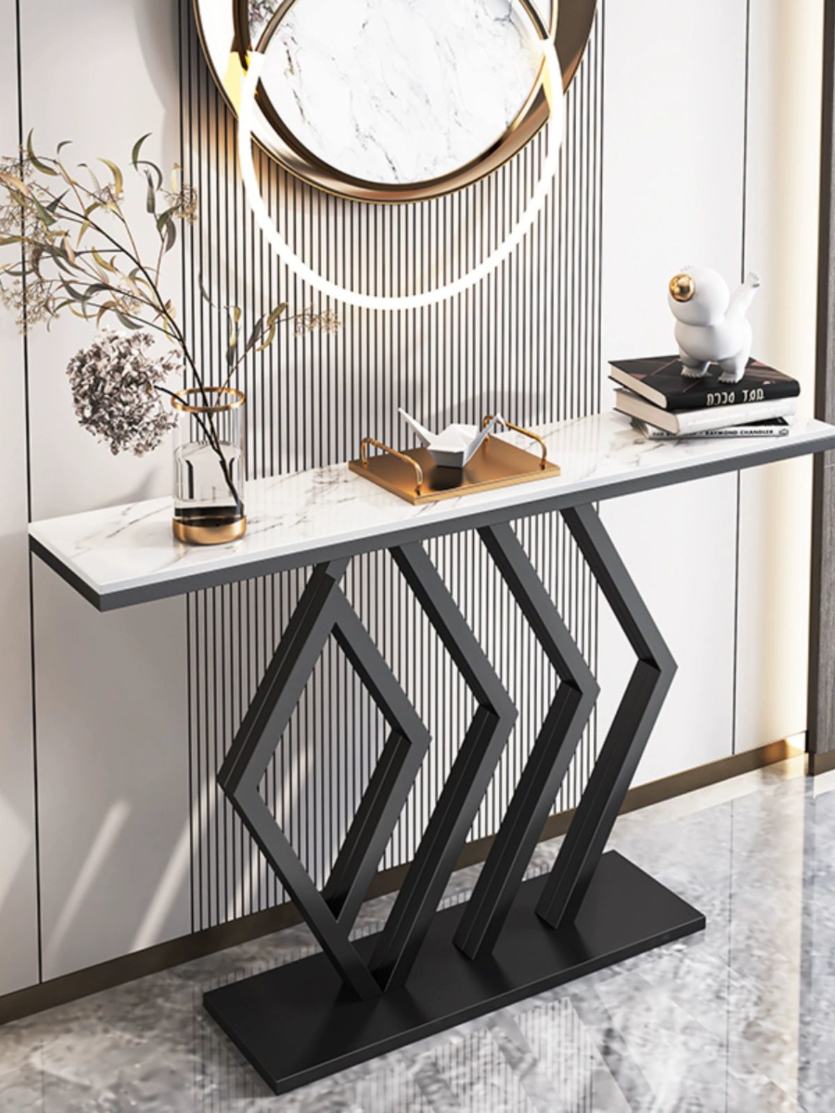 복도 콘솔 대리석 현관 철제 장식장 라라화이트 100x30x80cm A 조립