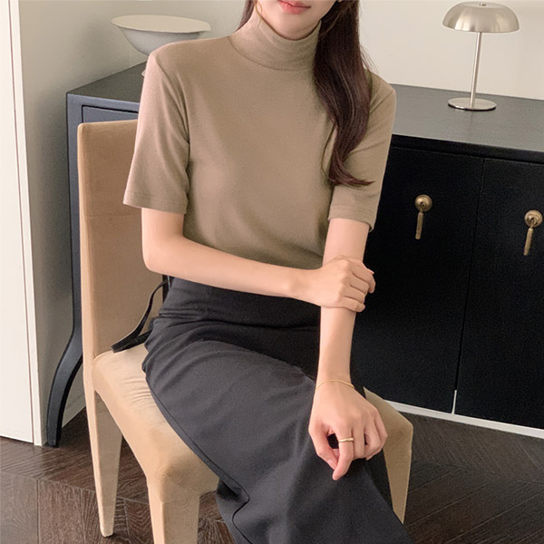 [자체제작] [반팔티셔츠하프넥] 5부 소매 반폴라 티셔츠 데일리 출근룩 ts4655