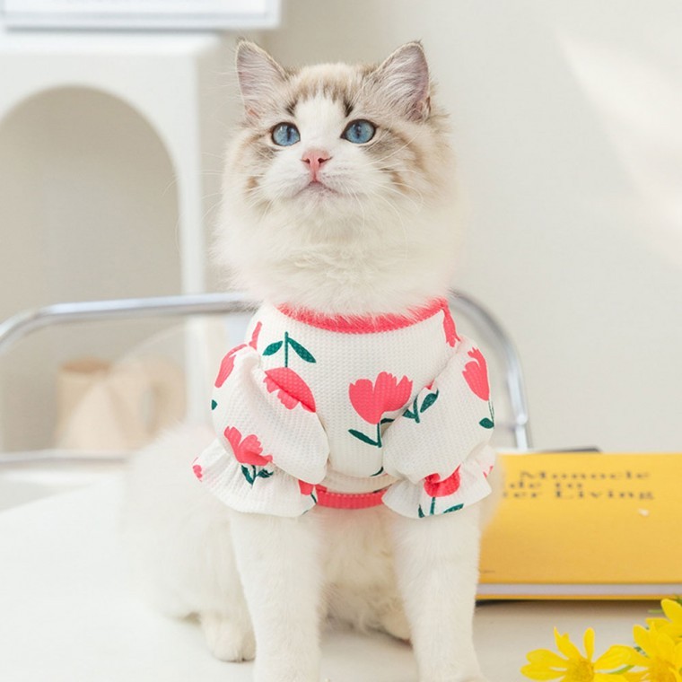 PET 강아지 티셔츠 퍼프 튤립 와플 여름옷 반려견 산책용 의류 귀여운 애견옷 - 상품 이미지