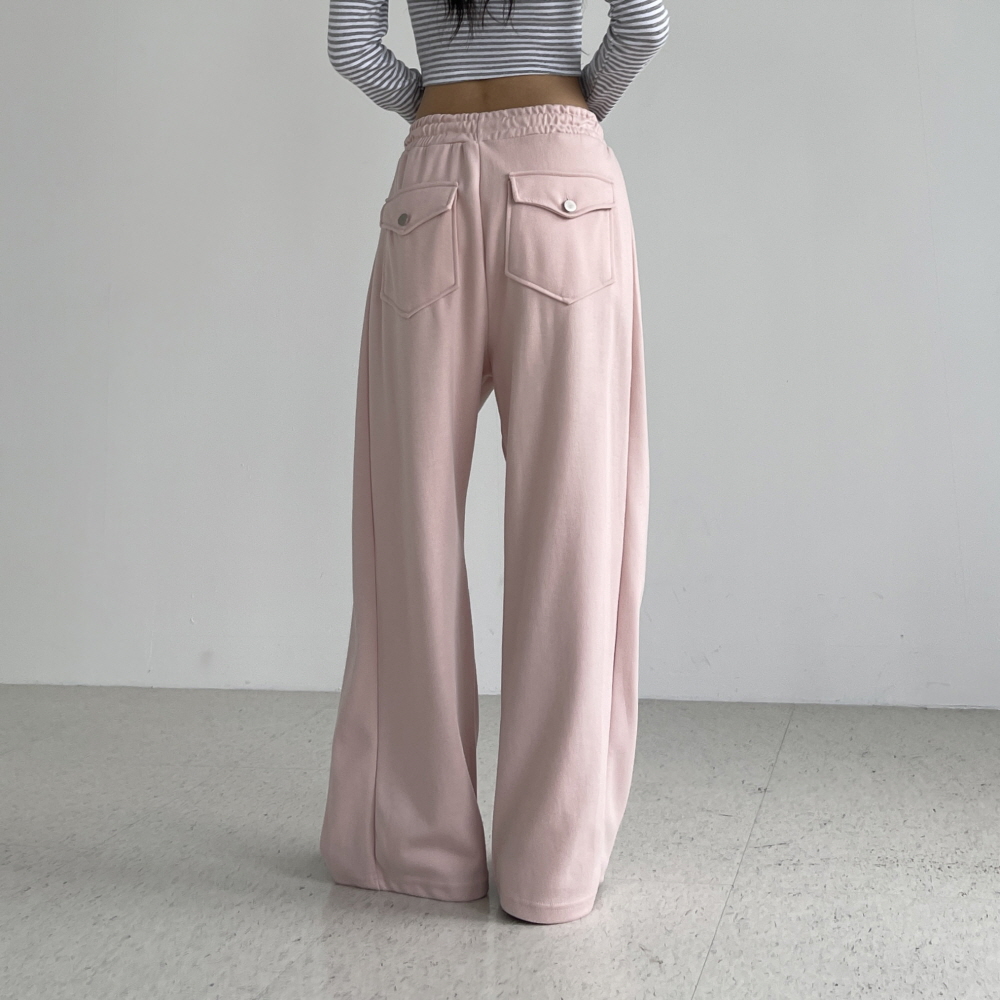 사이드핀턱 여성 밴딩 와이드팬츠 백포켓 통바지 카리핏밴딩팬츠 - 상세 이미지 3