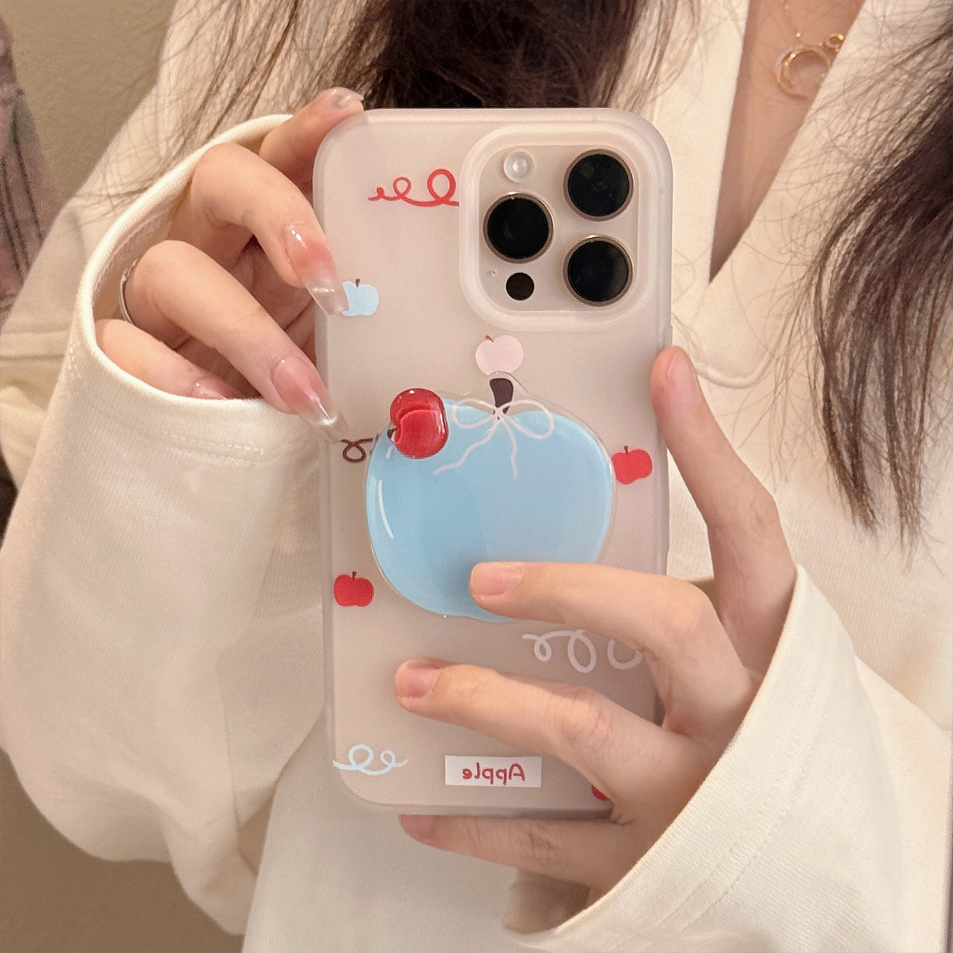 SET 귀여운 반투명 아이폰 사과 과일 그립톡 16 프로 케이스 이미지 7