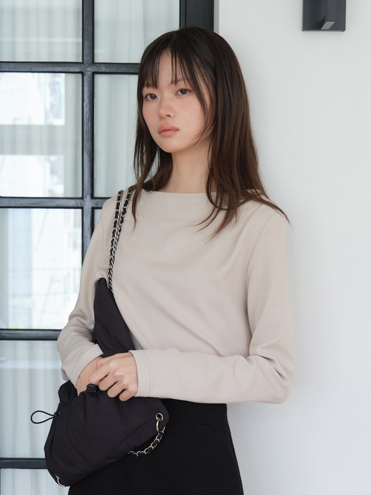 [엽페] 슬림 보트 티셔츠 베이지 - 상세 이미지 2