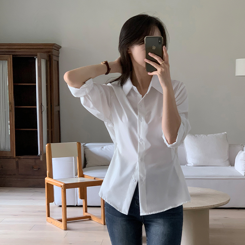 루즈핏 허리버튼 긴팔 셔츠 오피스룩 하객 데일리셔츠 bs8380 - 상세 이미지 2