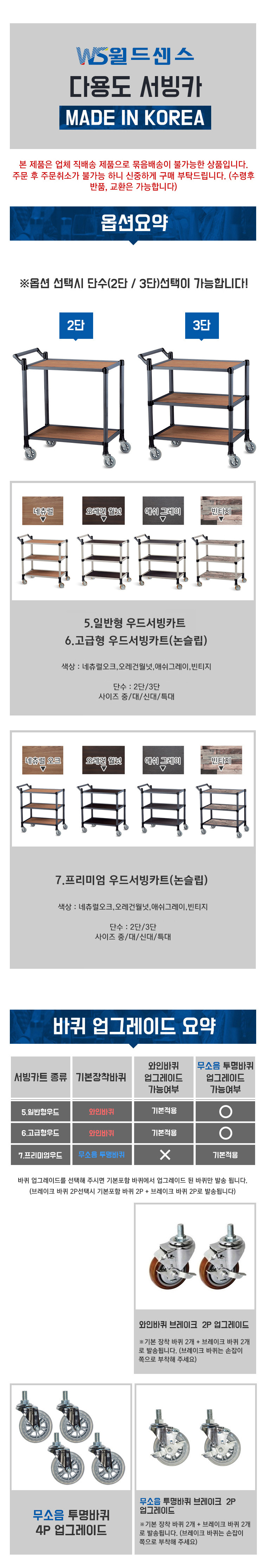 업소용 서빙카트 식당카트 우드 고급형 3단 중 빈티지 - 상세 이미지 3