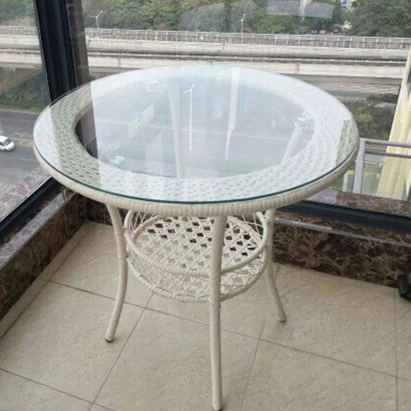거실 원형 라탄 좌탁 탁자 내부 테라스 빈티지 테이블 카페 원탁 발코니 강화유리 두꺼운 내장 50 50cm 조립 - 상품 이미지