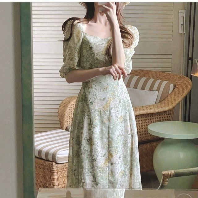 원피스 롱 플라워 반팔 레이어드 여성 휴양지 그림색 XL 60.0-70.0kg - 상세 이미지 4