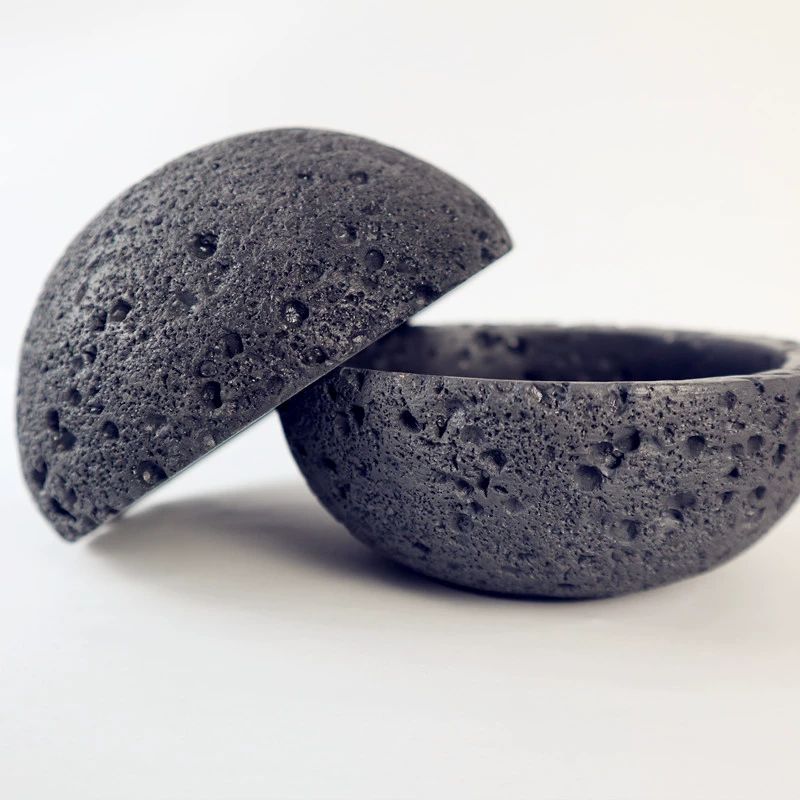 현무암재질 드라이아이스 접시 오마카세 일식 일식집 그릇 중형 화산석 공 12cm+구리 격판 - 상세 이미지 3