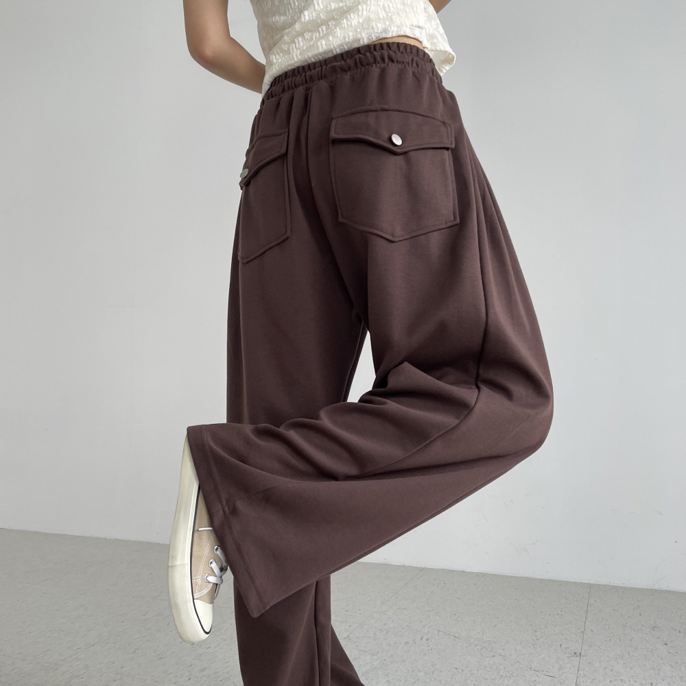 사이드핀턱 여성 밴딩 와이드팬츠 백포켓 통바지 카리핏밴딩팬츠 - 상세 이미지 4