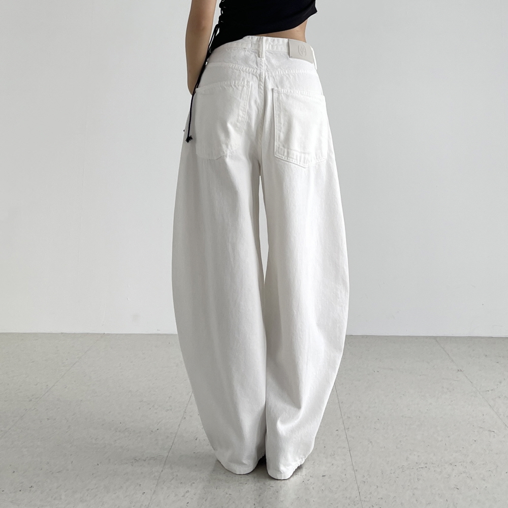 화이트팬츠 스터드 벌룬핏 와이드 여성 하이웨스트 흰색바지 통넓은 면바지 스터드업 벌룬팬츠 - 상세 이미지 5