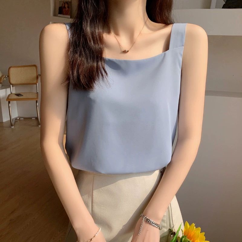 스퀘어넥 나시 오피스룩 슬림핏 트위드 플레어 결혼식 블루 S - 상품 이미지