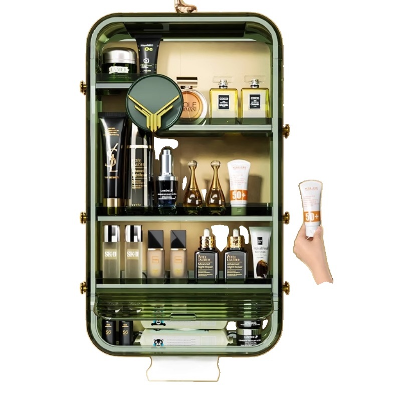 욕실 벽걸이 수납장 화장품 정리대 벽면 부착식 화장대 선반 밝은녹색 2단 - 상세 이미지 3