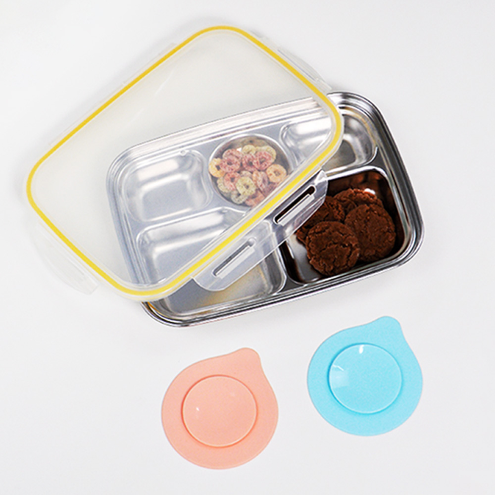 키친유 유아 304 스텐 5구 식판 도시락 흡착판 세트 뚜껑식판 이유식 식기 어린이집 준비물