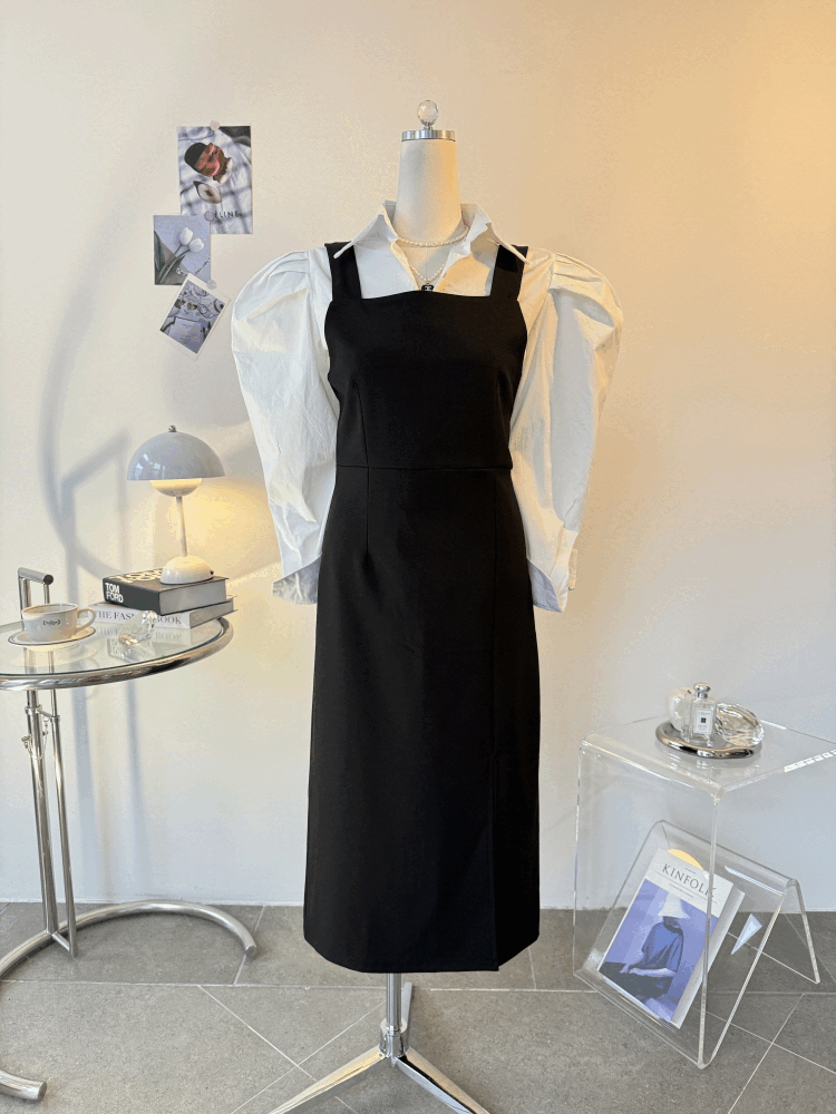 봄 스판 트임 절개 뷔스티에 나시 하객룩 원피스 - 상품 이미지