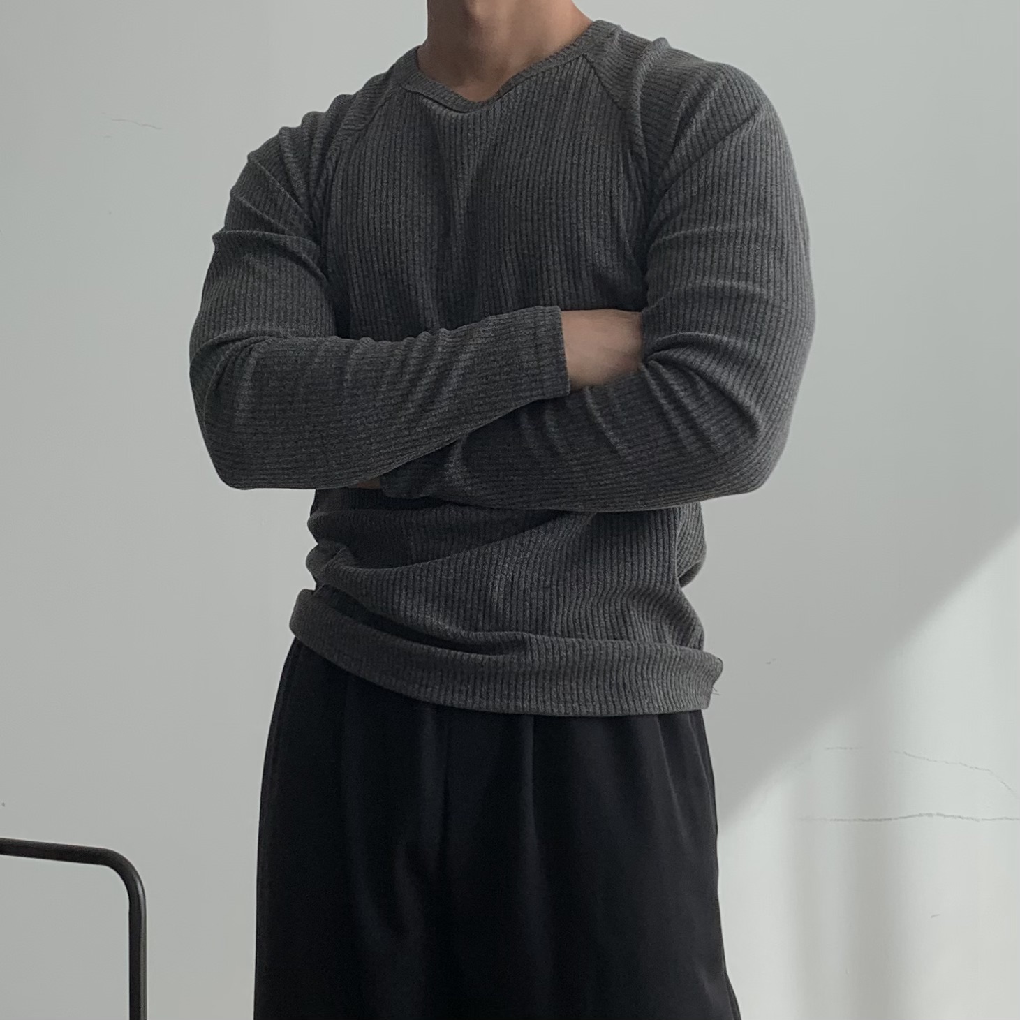 1+1 남성긴팔티셔츠 남자레이어드티 흰색면티 무지티 머슬핏긴팔 - 상세 이미지 5