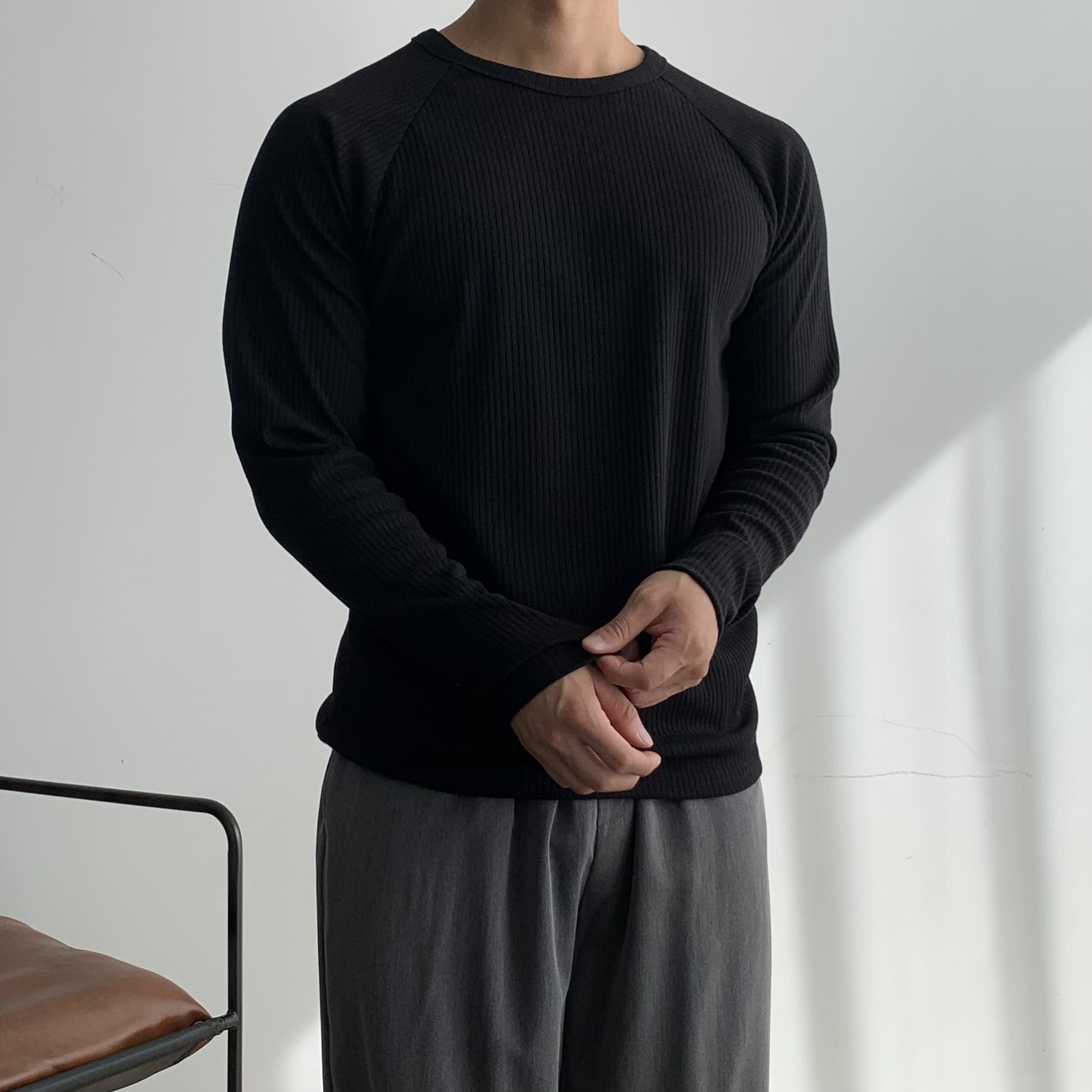 1+1 남성긴팔티셔츠 남자레이어드티 흰색면티 무지티 머슬핏긴팔 이미지 7