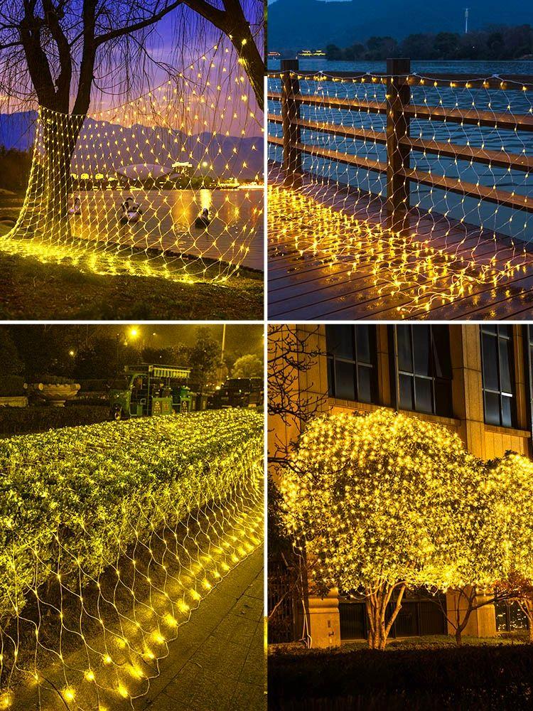 크리스마스 야외 그물 조명 태양광 LED   따뜻한 화이트 6x4m 672등 공사용 항상 - 상품 이미지