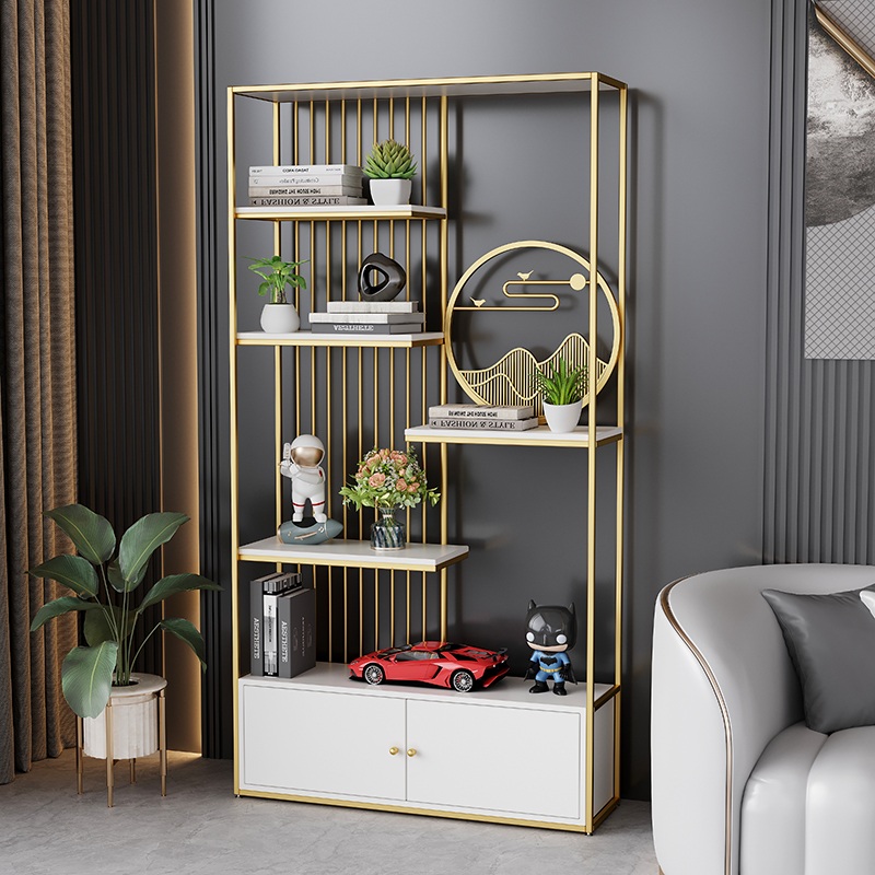 럭셔리 골드 철제 인테리어 거실 진열 수납 장식 책장 골드 흰색 캐비닛 140x30x190cm - 상세 이미지 5