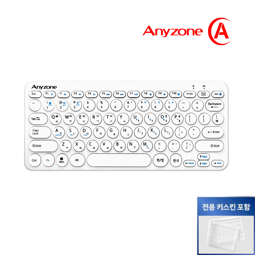 애니존 ANY-K4 무선 블루투스 미니키보드 C타입 OTG젠더 키스킨포함 화이트, 멤브레인