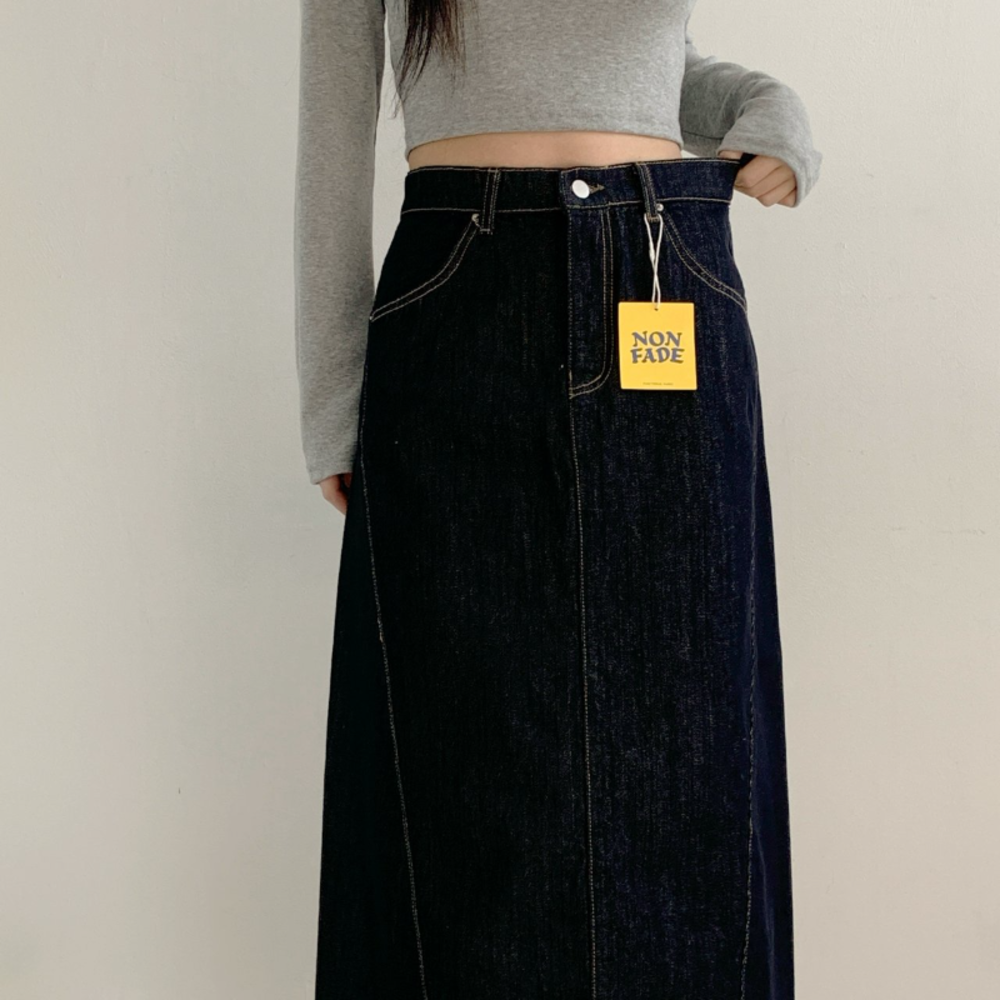 이염없는 논페이드 생지 데님롱스커트 롱청치마 A라인 밴딩 S,M,L - 상세 이미지 3