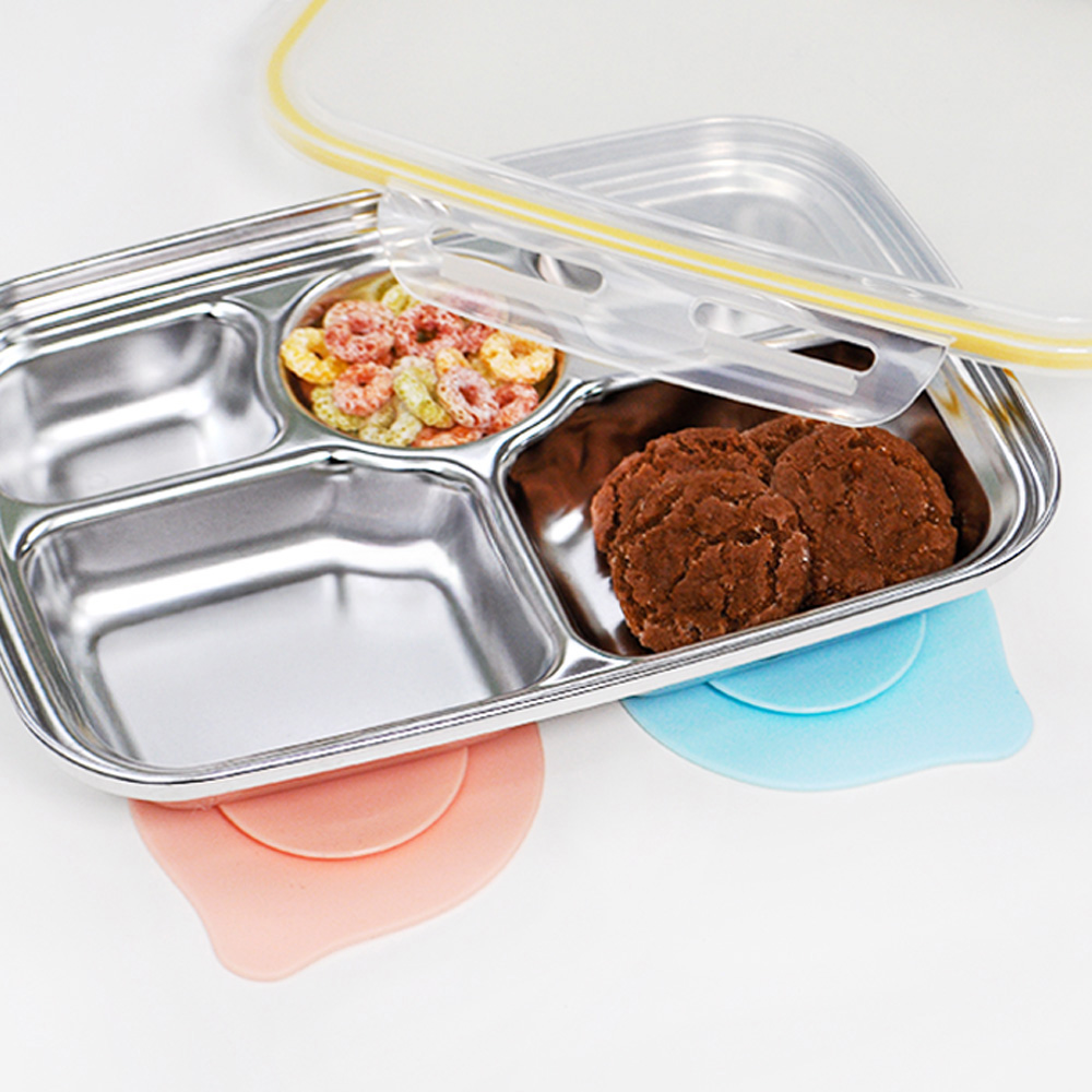 키친유 유아 304 스텐 5구 식판 도시락 흡착판 세트 뚜껑식판 이유식 식기 어린이집 준비물