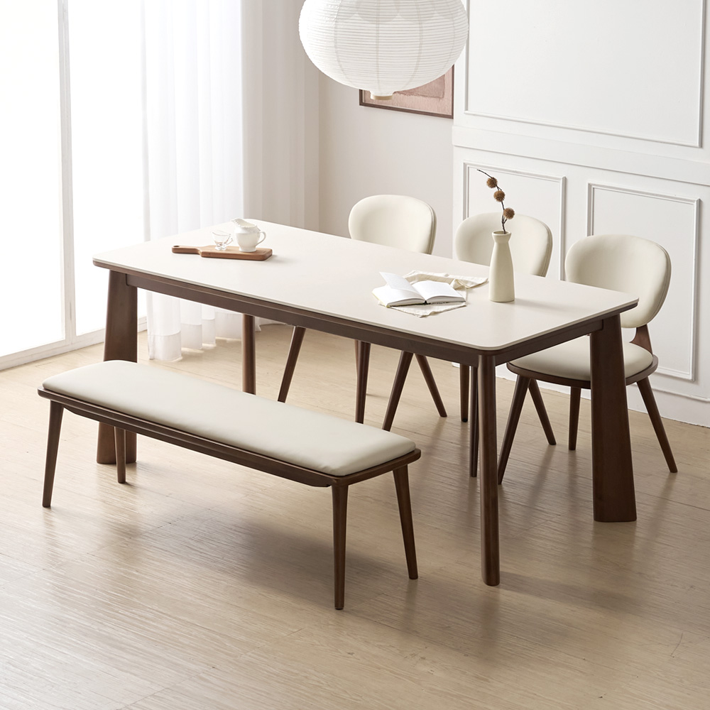 브로나 포세린 세라믹식탁 세트 원목 6인용 포쉐린 테이블 식탁+의자6, 1800mm, 월넛