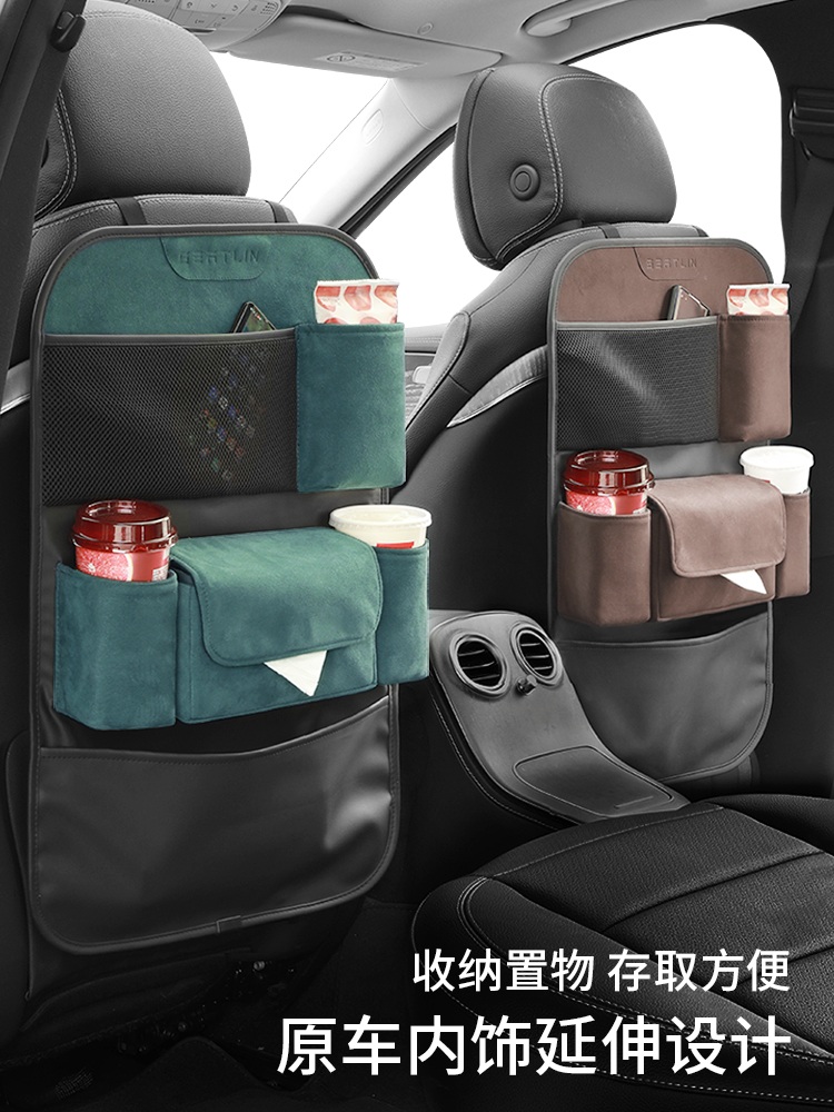 차량용 뒷좌석 수납백 다용도 걸이형 자동차 시트 포켓 음료수 휴지 보관 정리함 블랙 가죽-샌드페이퍼 스트랩 - 상세 이미지 5