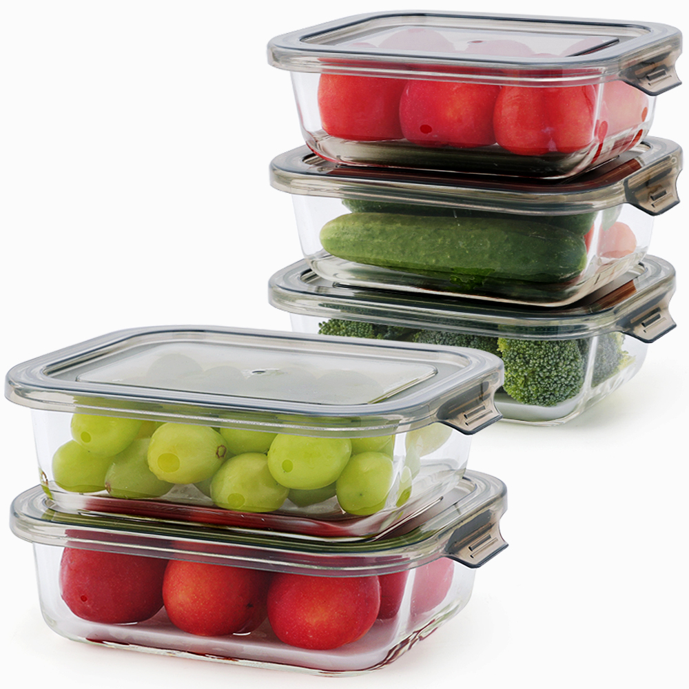 파쿠젠 이지캡 유리 반찬통 세트 5P 직사각 440mlx3p+680mlx2p