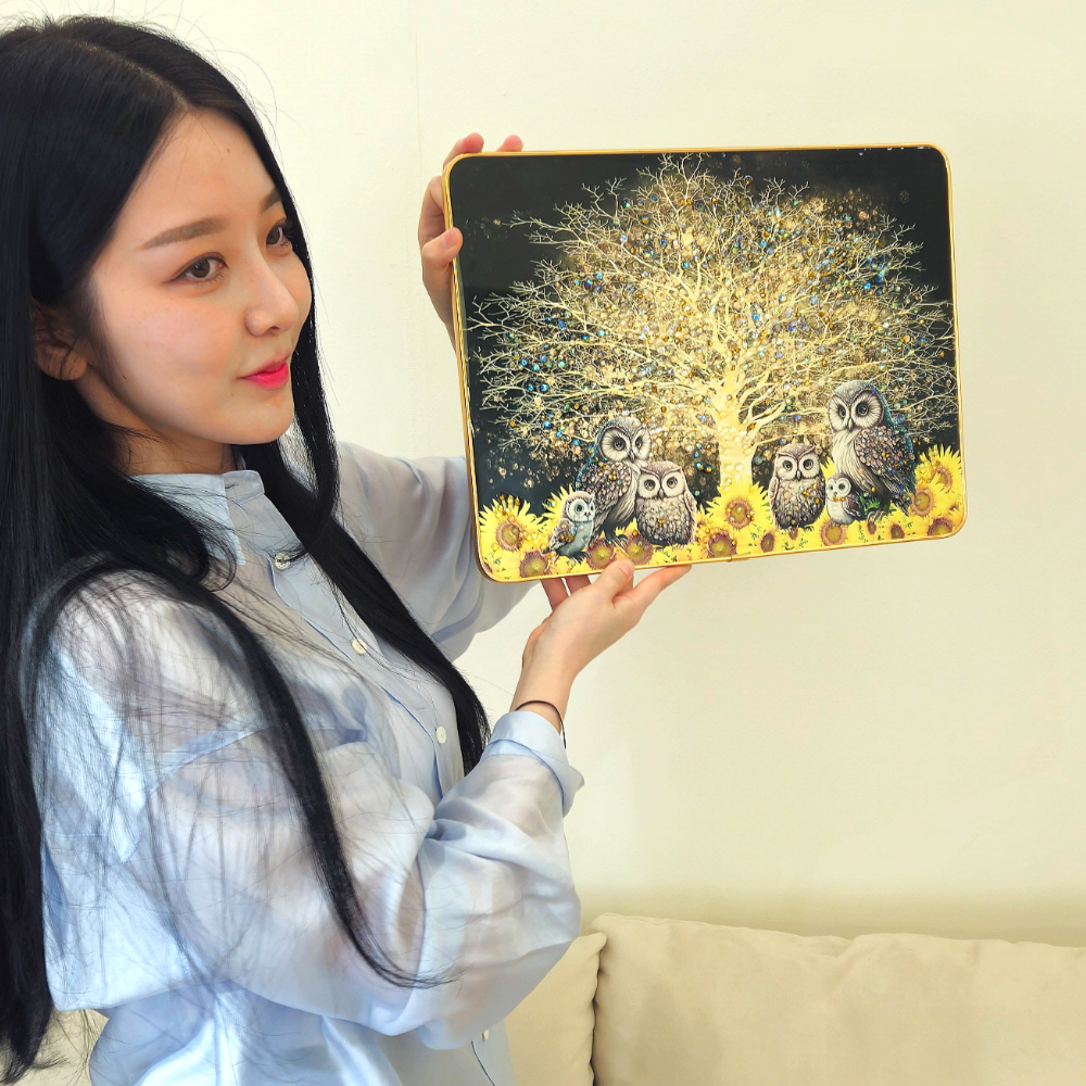 돈들어오는그림 식당개업 집들이 선물 돈나무 부엉이 해바라기 액자 400X300mm, 블랙골드 - 상품 이미지