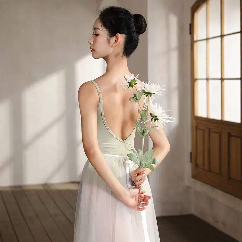 성인발레복 레오타드 발레 반팔 연습복 스트랩 지댄스 라이트퍼플 패드 포함 S - 상품 이미지