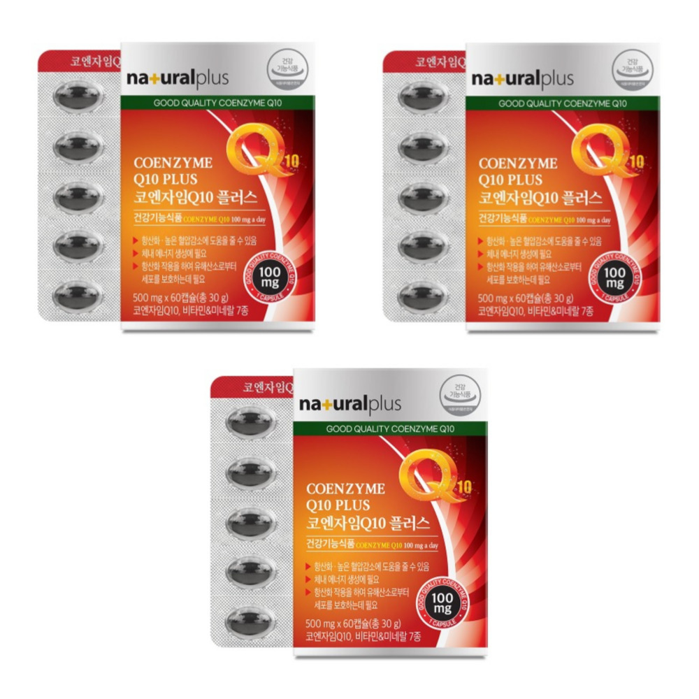 내츄럴플러스 코엔자임Q10 플러스 복용시간 부스터 코큐텐 약500mg 60캡슐, 3개 - 상품 이미지
